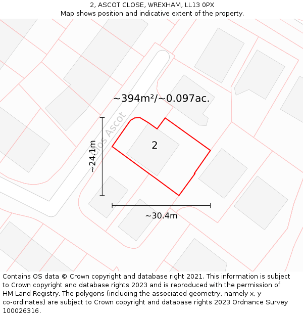 2, ASCOT CLOSE, WREXHAM, LL13 0PX: Plot and title map