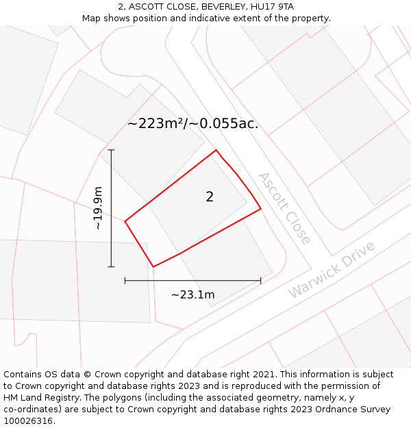 2, ASCOTT CLOSE, BEVERLEY, HU17 9TA: Plot and title map