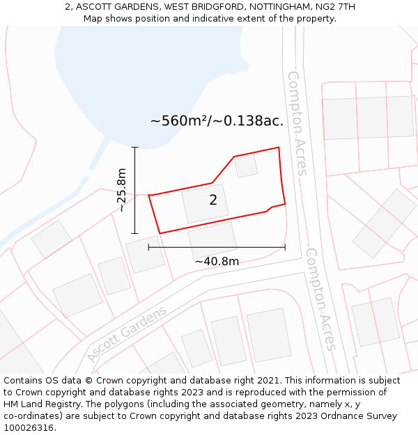 2, ASCOTT GARDENS, WEST BRIDGFORD, NOTTINGHAM, NG2 7TH: Plot and title map