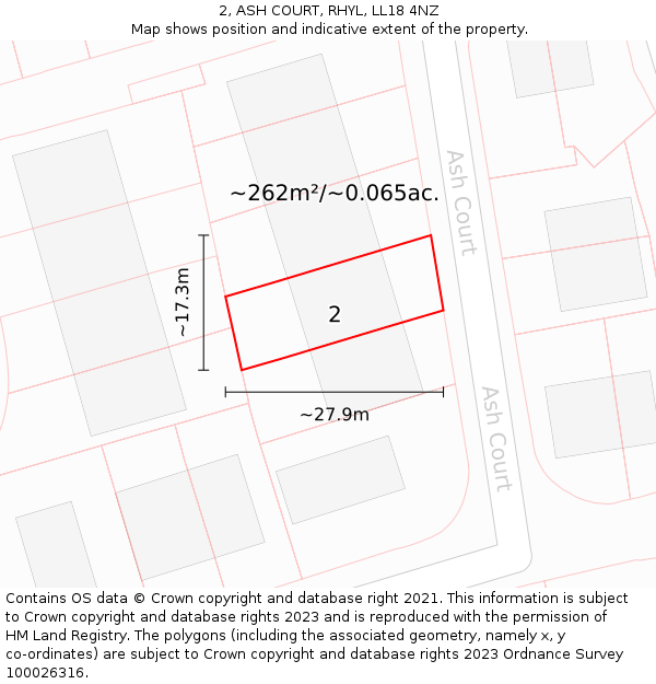 2, ASH COURT, RHYL, LL18 4NZ: Plot and title map