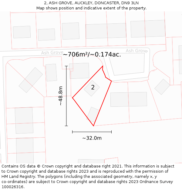 2, ASH GROVE, AUCKLEY, DONCASTER, DN9 3LN: Plot and title map