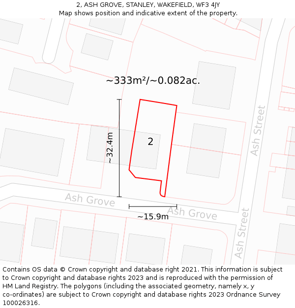 2, ASH GROVE, STANLEY, WAKEFIELD, WF3 4JY: Plot and title map