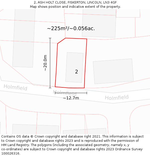 2, ASH HOLT CLOSE, FISKERTON, LINCOLN, LN3 4GF: Plot and title map