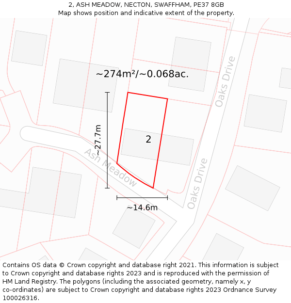 2, ASH MEADOW, NECTON, SWAFFHAM, PE37 8GB: Plot and title map