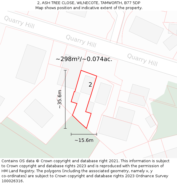 2, ASH TREE CLOSE, WILNECOTE, TAMWORTH, B77 5DP: Plot and title map