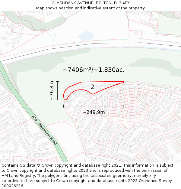 2, ASHBANK AVENUE, BOLTON, BL3 4PX: Plot and title map