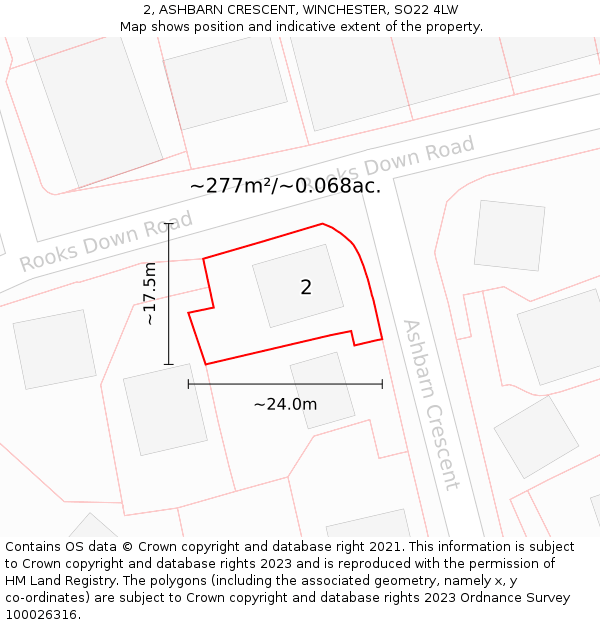 2, ASHBARN CRESCENT, WINCHESTER, SO22 4LW: Plot and title map