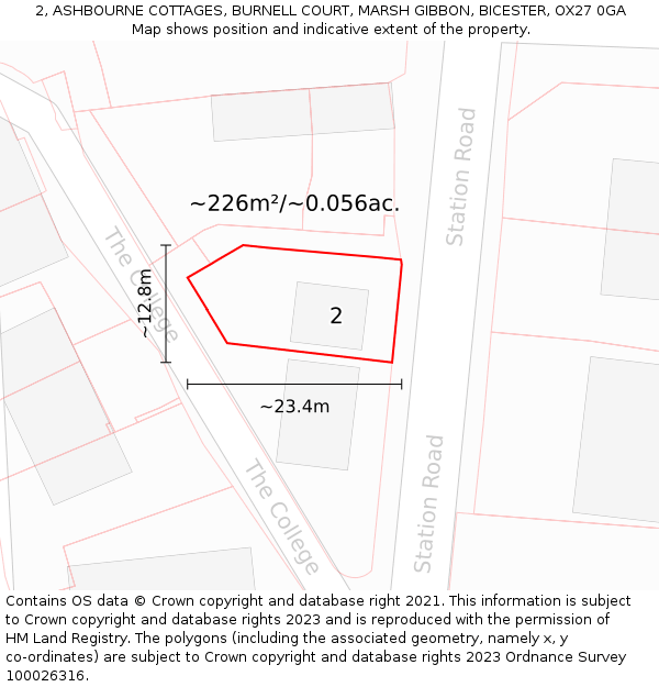 2, ASHBOURNE COTTAGES, BURNELL COURT, MARSH GIBBON, BICESTER, OX27 0GA: Plot and title map