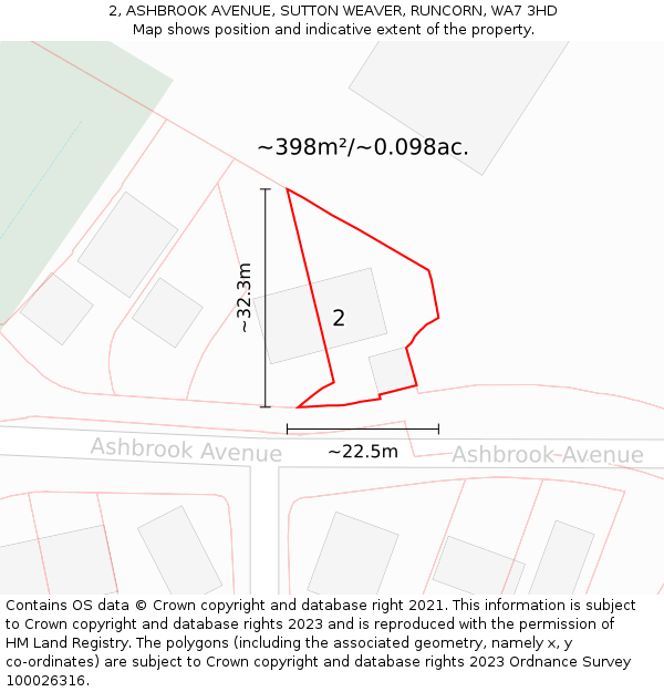 2, ASHBROOK AVENUE, SUTTON WEAVER, RUNCORN, WA7 3HD: Plot and title map