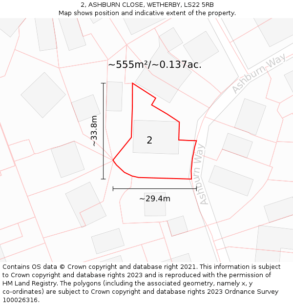2, ASHBURN CLOSE, WETHERBY, LS22 5RB: Plot and title map