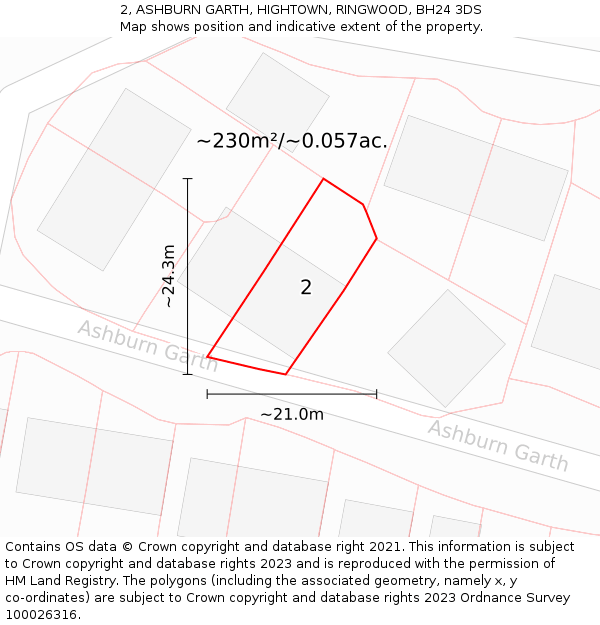 2, ASHBURN GARTH, HIGHTOWN, RINGWOOD, BH24 3DS: Plot and title map