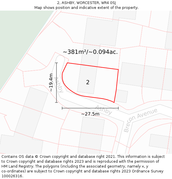 2, ASHBY, WORCESTER, WR4 0SJ: Plot and title map