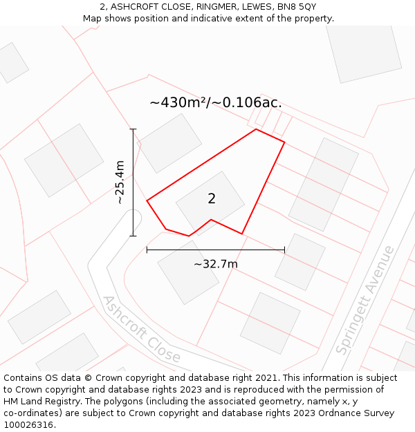 2, ASHCROFT CLOSE, RINGMER, LEWES, BN8 5QY: Plot and title map