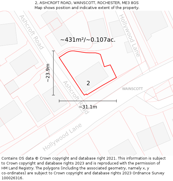 2, ASHCROFT ROAD, WAINSCOTT, ROCHESTER, ME3 8GS: Plot and title map