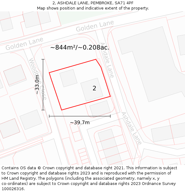 2, ASHDALE LANE, PEMBROKE, SA71 4PF: Plot and title map