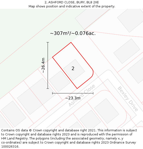 2, ASHFORD CLOSE, BURY, BL8 2XE: Plot and title map