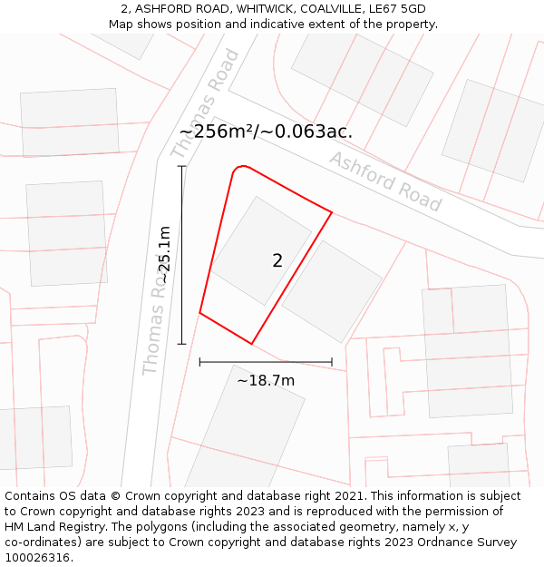 2, ASHFORD ROAD, WHITWICK, COALVILLE, LE67 5GD: Plot and title map