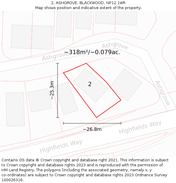 2, ASHGROVE, BLACKWOOD, NP12 1WR: Plot and title map