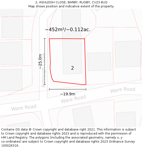 2, ASHLEIGH CLOSE, BARBY, RUGBY, CV23 8UG: Plot and title map