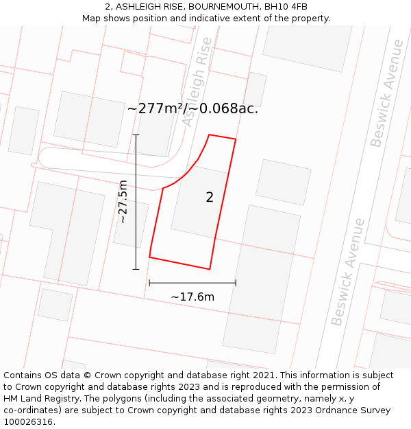 2, ASHLEIGH RISE, BOURNEMOUTH, BH10 4FB: Plot and title map