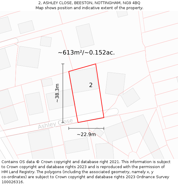 2, ASHLEY CLOSE, BEESTON, NOTTINGHAM, NG9 4BQ: Plot and title map