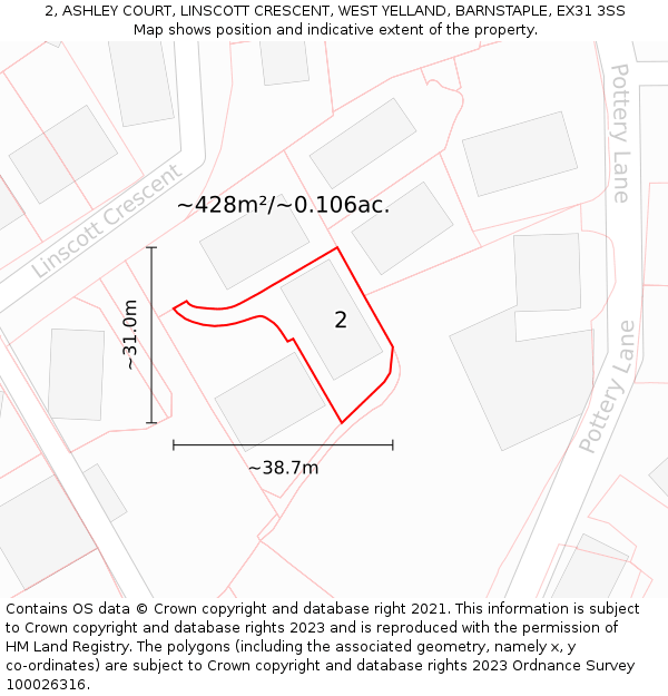 2, ASHLEY COURT, LINSCOTT CRESCENT, WEST YELLAND, BARNSTAPLE, EX31 3SS: Plot and title map