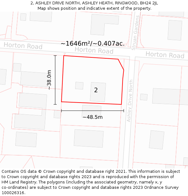 2, ASHLEY DRIVE NORTH, ASHLEY HEATH, RINGWOOD, BH24 2JL: Plot and title map