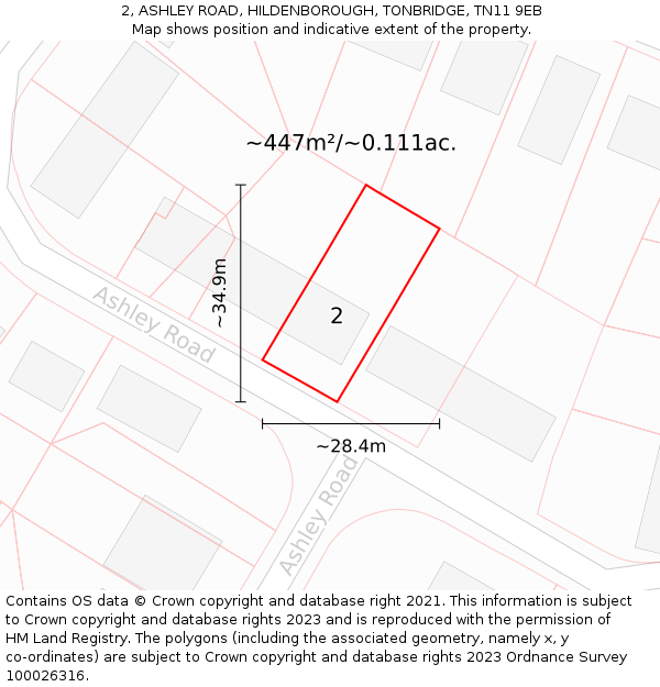 2, ASHLEY ROAD, HILDENBOROUGH, TONBRIDGE, TN11 9EB: Plot and title map