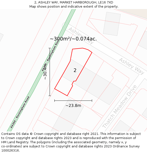 2, ASHLEY WAY, MARKET HARBOROUGH, LE16 7XD: Plot and title map