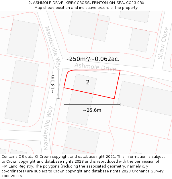 2, ASHMOLE DRIVE, KIRBY CROSS, FRINTON-ON-SEA, CO13 0RX: Plot and title map