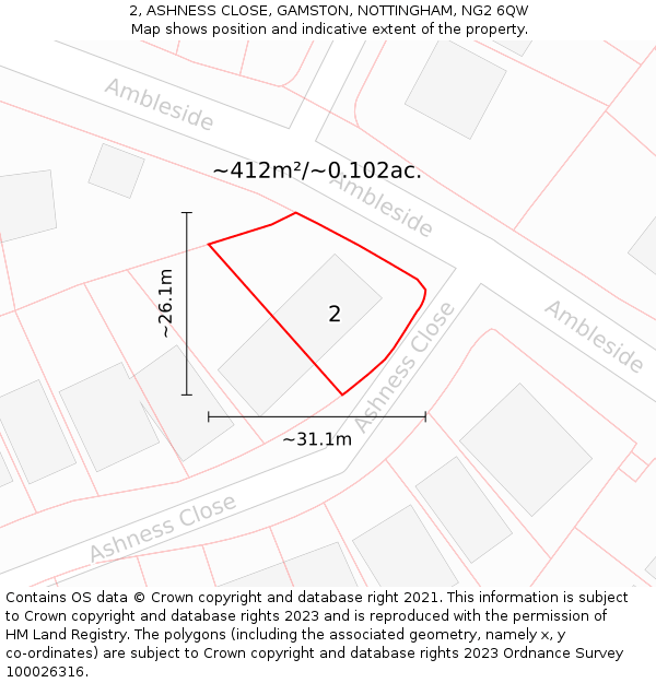 2, ASHNESS CLOSE, GAMSTON, NOTTINGHAM, NG2 6QW: Plot and title map