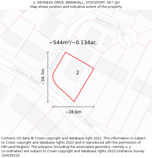 2, ASHNESS DRIVE, BRAMHALL, STOCKPORT, SK7 2JH: Plot and title map