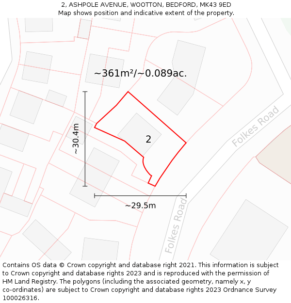 2, ASHPOLE AVENUE, WOOTTON, BEDFORD, MK43 9ED: Plot and title map