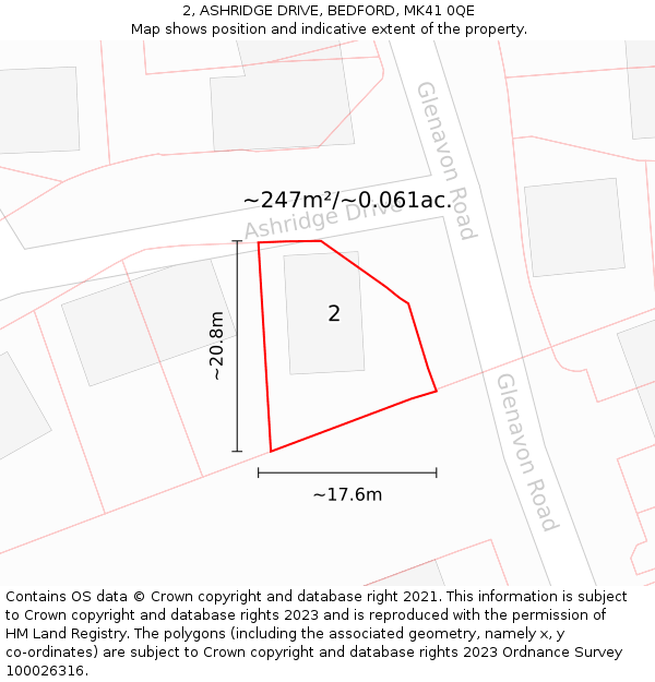 2, ASHRIDGE DRIVE, BEDFORD, MK41 0QE: Plot and title map