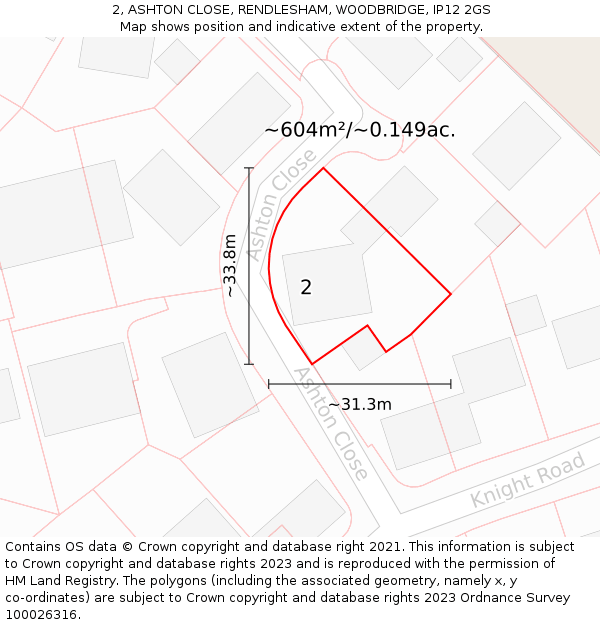 2, ASHTON CLOSE, RENDLESHAM, WOODBRIDGE, IP12 2GS: Plot and title map