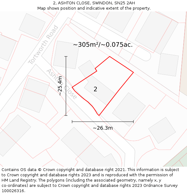 2, ASHTON CLOSE, SWINDON, SN25 2AH: Plot and title map