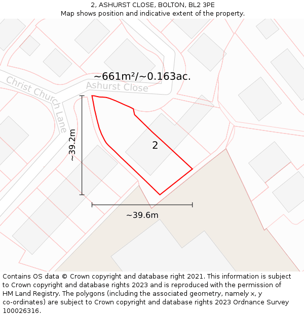 2, ASHURST CLOSE, BOLTON, BL2 3PE: Plot and title map