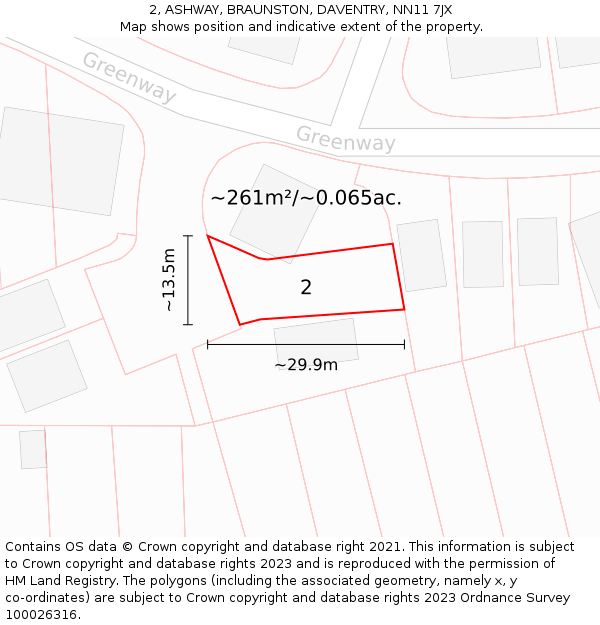 2, ASHWAY, BRAUNSTON, DAVENTRY, NN11 7JX: Plot and title map