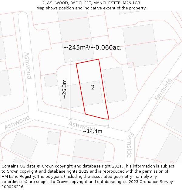 2, ASHWOOD, RADCLIFFE, MANCHESTER, M26 1GR: Plot and title map