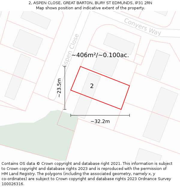 2, ASPEN CLOSE, GREAT BARTON, BURY ST EDMUNDS, IP31 2RN: Plot and title map