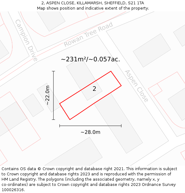 2, ASPEN CLOSE, KILLAMARSH, SHEFFIELD, S21 1TA: Plot and title map