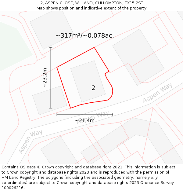 2, ASPEN CLOSE, WILLAND, CULLOMPTON, EX15 2ST: Plot and title map