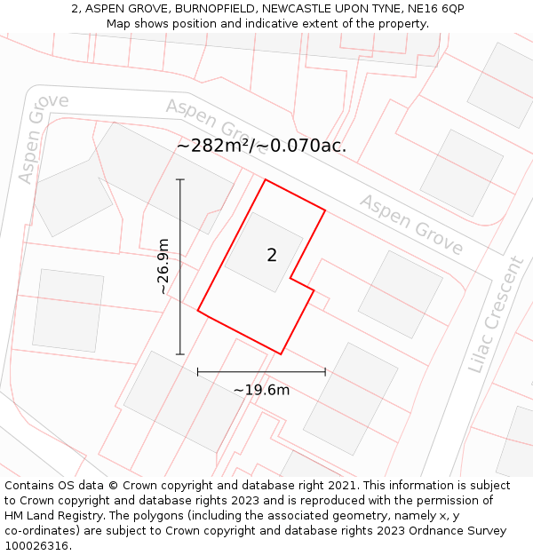 2, ASPEN GROVE, BURNOPFIELD, NEWCASTLE UPON TYNE, NE16 6QP: Plot and title map