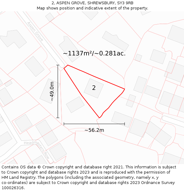 2, ASPEN GROVE, SHREWSBURY, SY3 9RB: Plot and title map