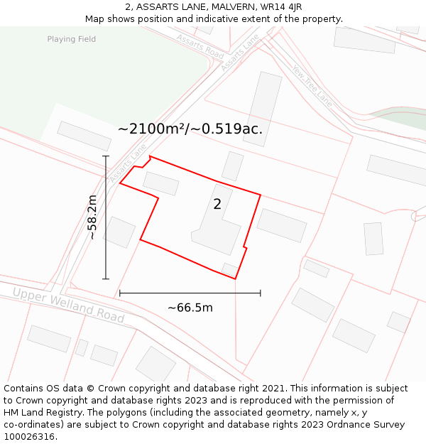 2, ASSARTS LANE, MALVERN, WR14 4JR: Plot and title map