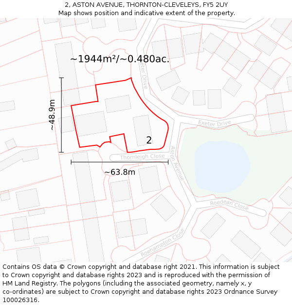 2, ASTON AVENUE, THORNTON-CLEVELEYS, FY5 2UY: Plot and title map