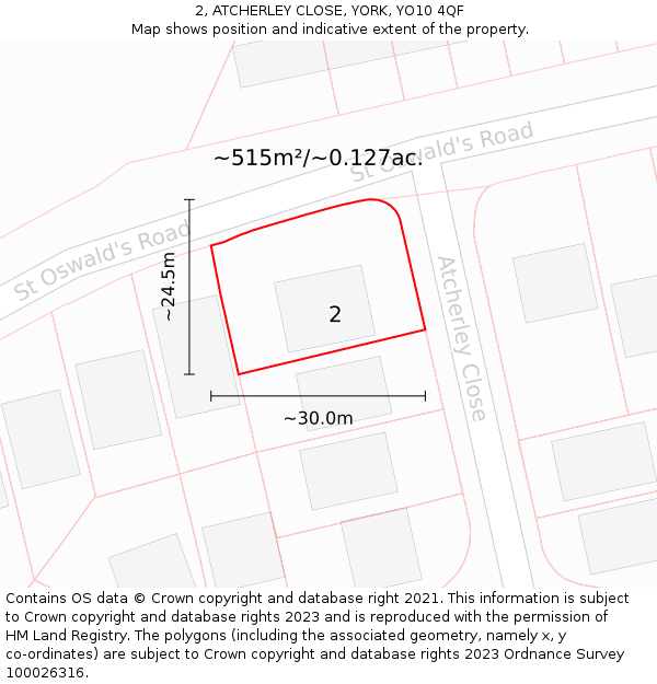 2, ATCHERLEY CLOSE, YORK, YO10 4QF: Plot and title map