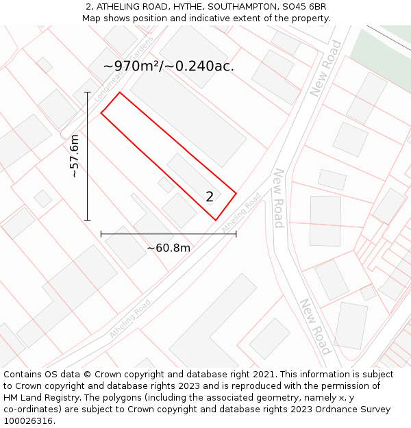 2, ATHELING ROAD, HYTHE, SOUTHAMPTON, SO45 6BR: Plot and title map