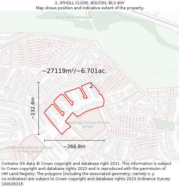 2, ATHOLL CLOSE, BOLTON, BL3 4NY: Plot and title map