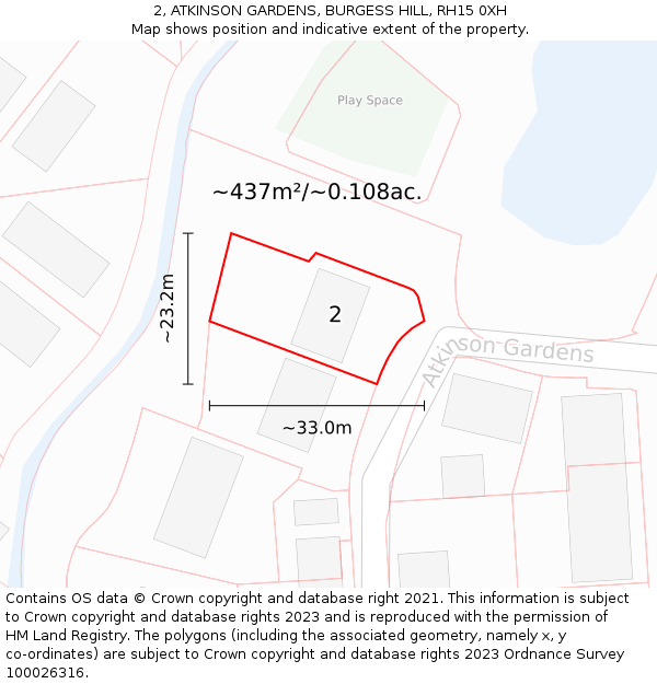 2, ATKINSON GARDENS, BURGESS HILL, RH15 0XH: Plot and title map